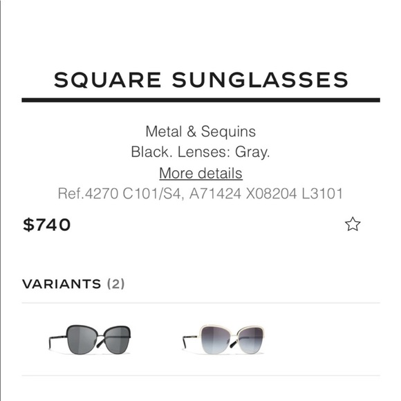 Chanel Square Sequins Sunglass, Black Metal Frame Chanel Sunglasses - Picture 5 of 6